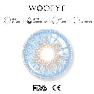 avatar blue product specifications, Wooeye logo on top, FDA and CE certification marks on bottom