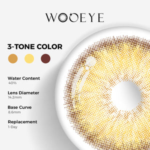 Breeze Hazel Brown Color Contacts specifications: 14.2mm diameter, 8.6mm base curve, and 40% water content for daily comfort.