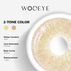 Banshe Brown Color Contacts specifications: 14.0mm diameter, 8.6mm base curve, and 40% water content for daily comfort.