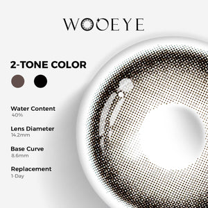 Black Pearl Gray Contact Lenses Color Contacts specifications: 14.2mm diameter, 8.6mm base curve, and 40% water content for daily comfort.