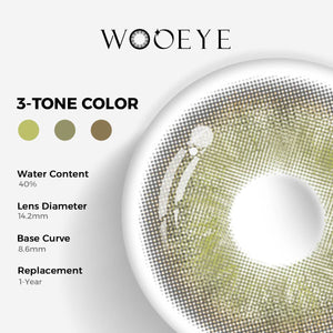 Irish Green Color Contacts specifications: 14.2mm diameter, 8.6mm base curve, and 40% water content for daily comfort.