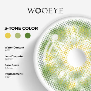 Breeze Hazel Green Color Contacts specifications: 14.2mm diameter, 8.6mm base curve, and 40% water content for daily comfort.