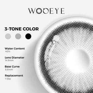 Sugar Grey Color Contacts specifications: 14.5mm diameter, 8.6mm base curve, and 40% water content for daily comfort.