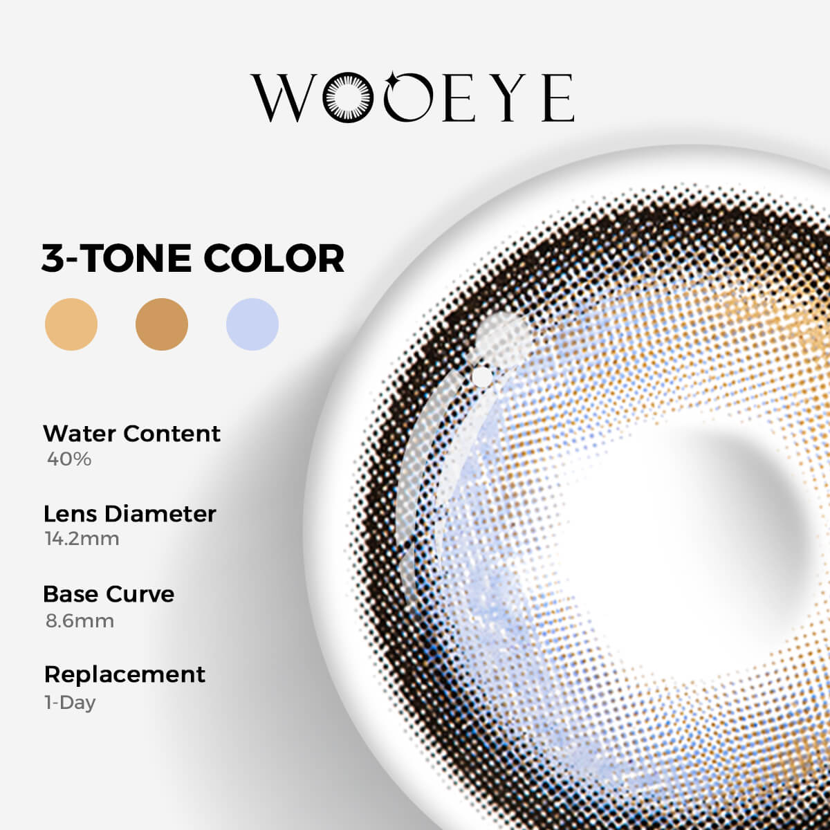 Nightfall Seaside Blue Contact Lenses Color Contacts specifications: 14.2mm diameter, 8.6mm base curve, and 40% water content for daily comfort.