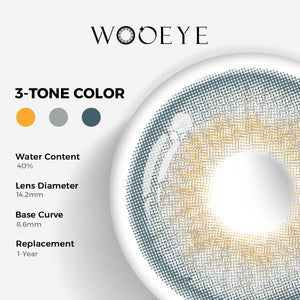 Pola Blue Color Contacts specifications: 14.2mm diameter, 8.6mm base curve, and 40% water content for daily comfort.