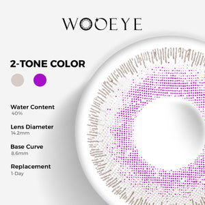 Salty purple Contact Lenses Color Contacts specifications: 14.2mm diameter, 8.6mm base curve, and 40% water content for daily comfort.