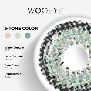 Dancer Light Green Color Contacts specifications: 14.2mm diameter, 8.6mm base curve, and 40% water content for daily comfort.