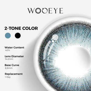 Queen Ice Blue Contact Lenses Color Contacts specifications: 14.2mm diameter, 8.6mm base curve, and 40% water content for daily comfort.