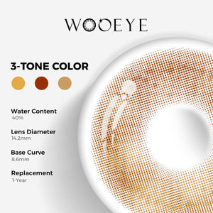 Clouds Brown Color Contacts specifications: 14.2mm diameter, 8.6mm base curve, and 40% water content for daily comfort.