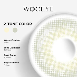 Taylor Green Color Contacts specifications: 14.0mm diameter, 8.6mm base curve, and 40% water content for daily comfort.