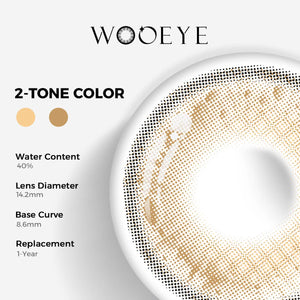 Soul Brown Color Contacts specifications: 14.2mm diameter, 8.6mm base curve, and 40% water content for daily comfort.