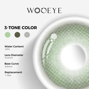 Honeycomb Green Color Contacts specifications: 14.2mm diameter, 8.6mm base curve, and 40% water content for daily comfort.