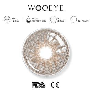 avatar brown product specifications, Wooeye logo on top, FDA and CE certification marks on bottom
