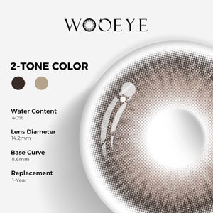 Nut Brown Color Contacts specifications: 14.2mm diameter, 8.6mm base curve, and 40% water content for daily comfort.