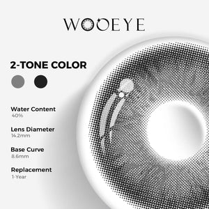 Pixel Black Color Contacts specifications: 14.2mm diameter, 8.6mm base curve, and 40% water content for daily comfort.