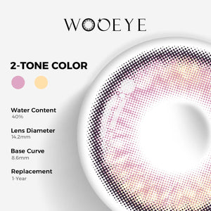 Plato Purple Color Contacts specifications: 14.2mm diameter, 8.6mm base curve, and 40% water content for daily comfort.