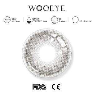 frozn grey product specifications, Wooeye logo on top, FDA and CE certification marks on bottom