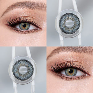Brown eyes wearing Galaxy Gray II Contact Lenses
