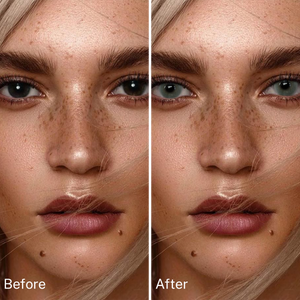 Girl wearing Glacier Green contact lenses before and after effect