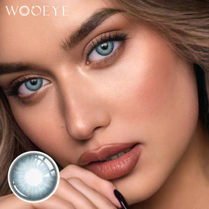 Model wearing Jennie Blue Contact Lenses