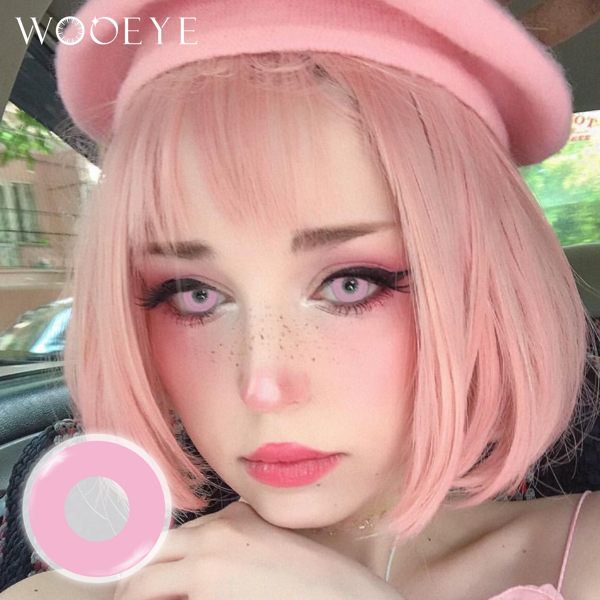 Model wearing Ring Pink Contact Lenses