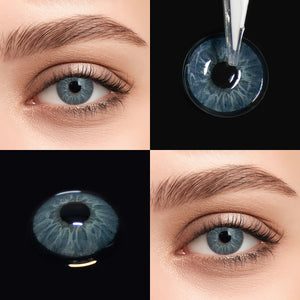 Brown eyes wearing Love Blue Contact Lenses