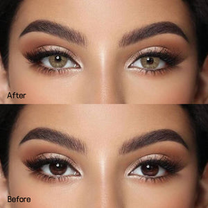 Before and after wearing Love Brown Contact Lenses