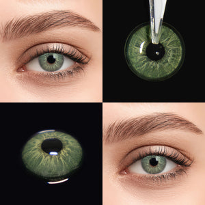 Brown eyes wearing Love Green Contact Lenses
