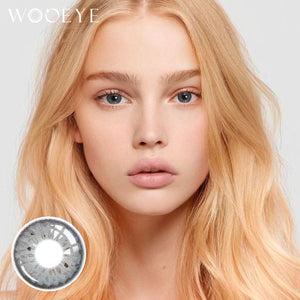 White model wearing Magic Grey Contact Lenses
