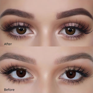 Before and after wearing Master Tea Brown Contact Lenses