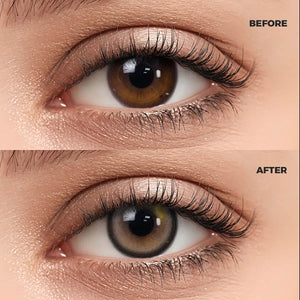 Girl wearing Misty Gray contact lenses before and after effect