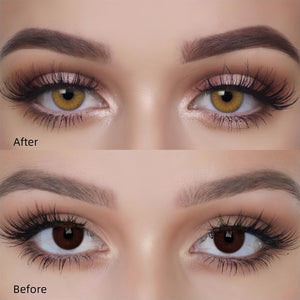 Before and after wearing Mulberry Green Contact Lenses
