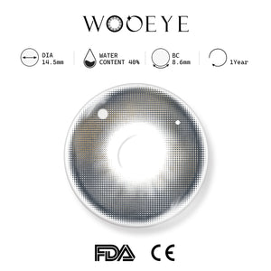 mystery fog gray product specifications, Wooeye logo on top, FDA and CE certification marks on bottom