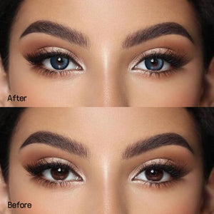 Before and after wearing Night Blue Contact Lenses