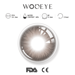 Nut Brown product specifications, Wooeye logo on top, FDA and CE certification marks on bottom