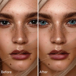 Girl wearing Nut Green contact lenses before and after effect
