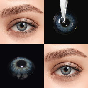 Brown eyes wearing Omg Green Contact Lenses