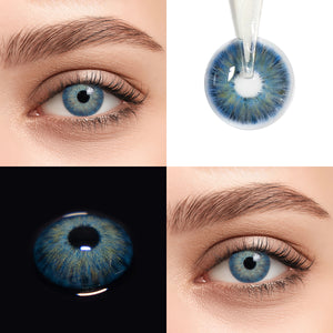Brown eyes wearing Pattaya Blue Contact Lenses