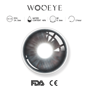 Peach Brown product specifications, Wooeye logo on top, FDA and CE certification marks on bottom
