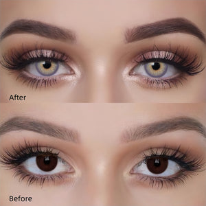 Before and after wearing Pola Purple Contact Lenses