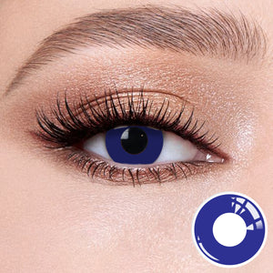 The effect of wearing Ring Blue Contact Lenses, with a close-up of the product in the lower right corner