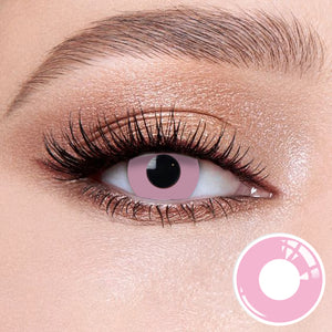 The effect of wearing Ring Pink Contact Lenses, with a close-up of the product in the lower right corner