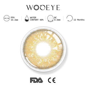 Russian brown product specifications, Wooeye logo on top, FDA and CE certification marks on bottom
