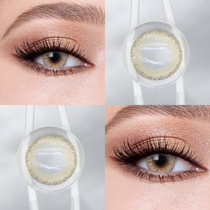 Brown eyes wearing Salty White Gray Contact Lenses