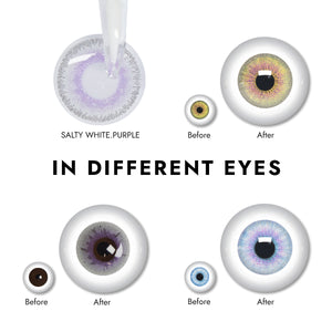 Effect display of wearing Salty purple Contact Lenses for different eye colors