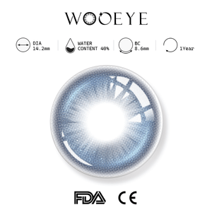 Snowfall Blue product specifications, Wooeye logo on top, FDA and CE certification marks on bottom