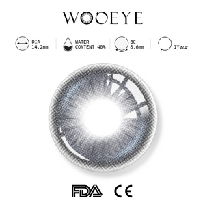 Snowfall Gray Blue product specifications, Wooeye logo on top, FDA and CE certification marks on bottom