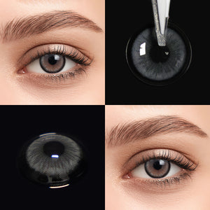 Brown eyes wearing Sugar Grey Contact Lenses