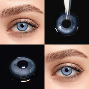 Brown eyes wearing Sweet Blue Contact Lenses