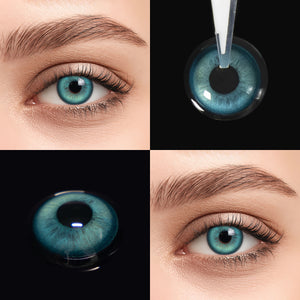 Brown eyes wearing Sweet Green Contact Lenses